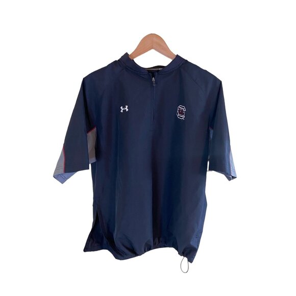 Under Armour Mens Windbreaker LG Navy SC Gamecocks Quarter-Zip Pullover Logo - Picture 1 of 11